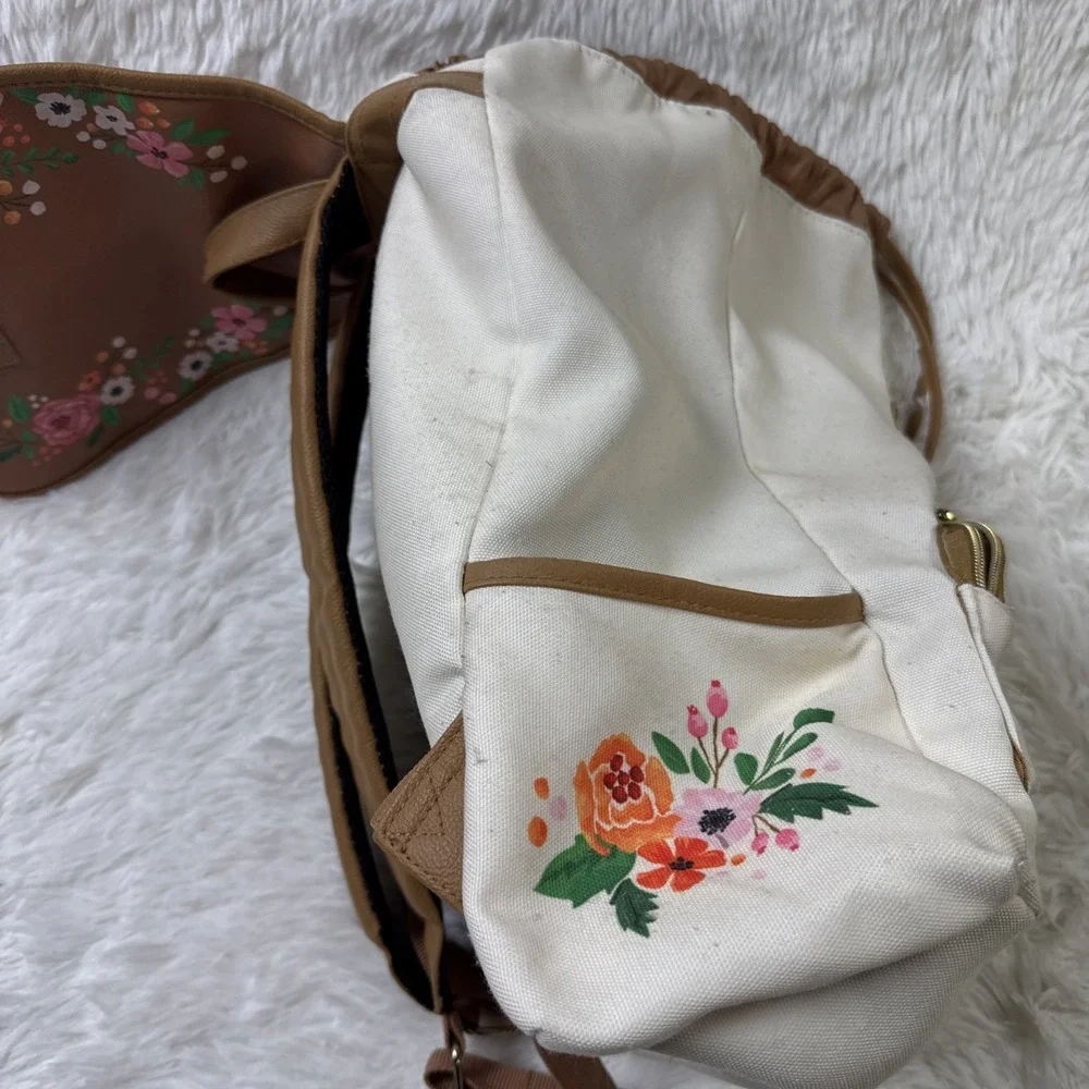 Loungefly Harry Potter Floral Deathly Hallows Slouch Backpack Cream Faux Leather